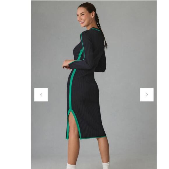 DAILY PRACTICE ANTHROPOLOGY Long-Sleeve Black Green Sporty Sweater Dress NWT XL - Picture 2 of 11